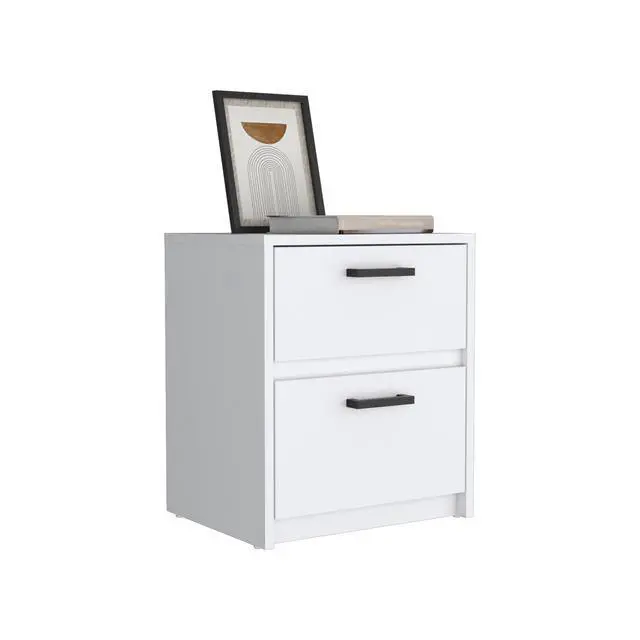Alt view image 6 of 7 - Nightstand 18"H , 2 Drawers With Metal Handles, White