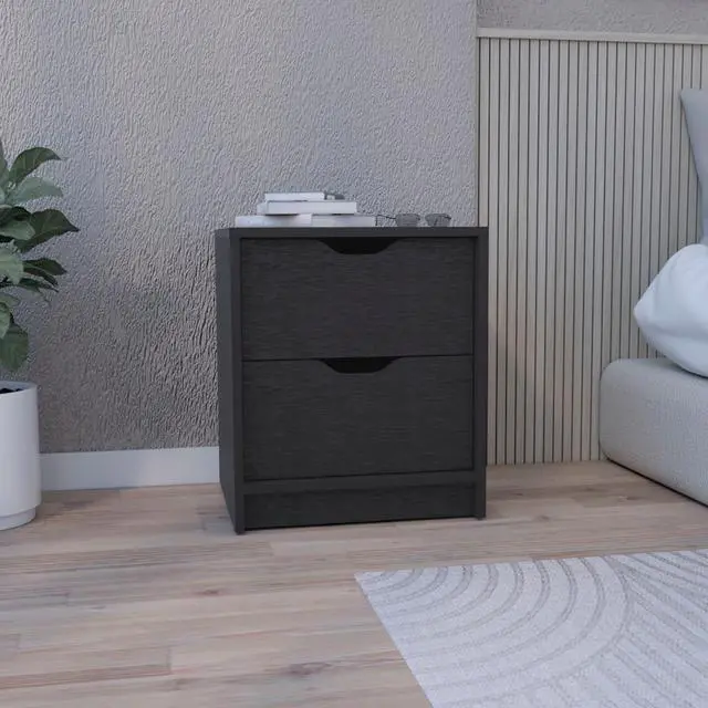 Main image of Double Drawer Nightstand 19"H, Bedside Table, Black