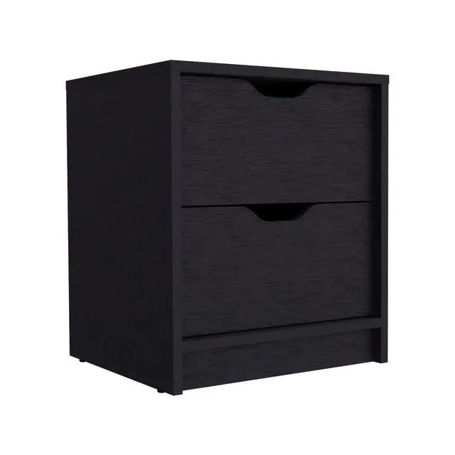 Alt view image 3 of 7 - Double Drawer Nightstand 19"H, Bedside Table, Black