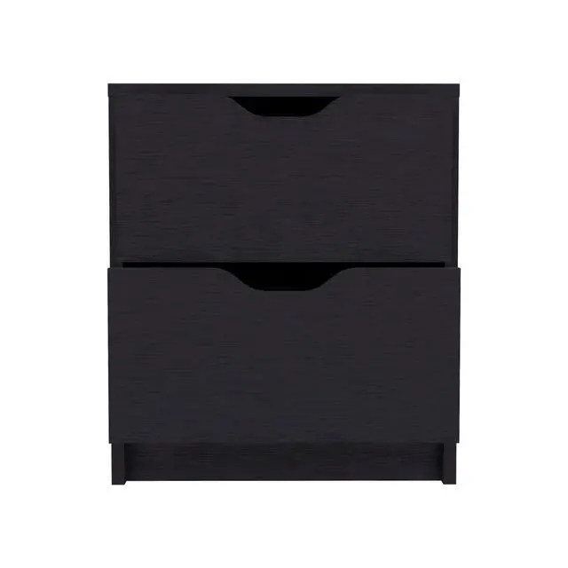 Alt view image 6 of 7 - Double Drawer Nightstand 19"H, Bedside Table, Black