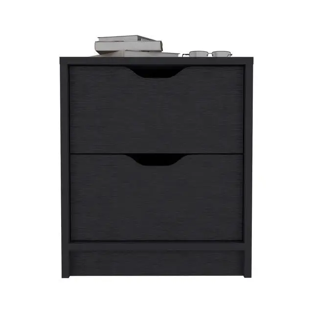 Alt view image 4 of 7 - Double Drawer Nightstand 19"H, Bedside Table, Black