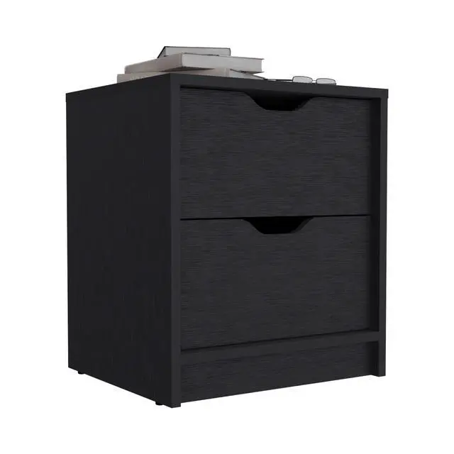 Alt view image 5 of 7 - Double Drawer Nightstand 19"H, Bedside Table, Black