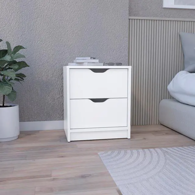 Main image of Double Drawer Nightstand 19"H, Bedside Table, White