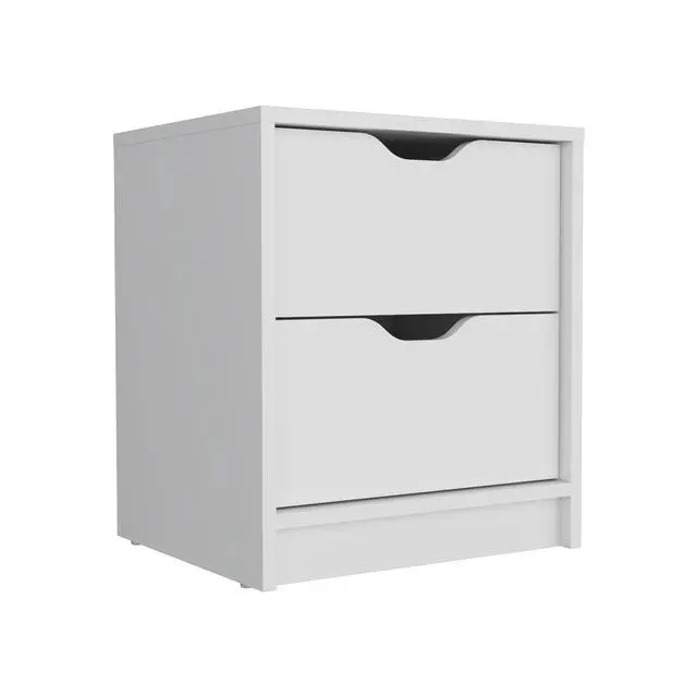 Alt view image 3 of 7 - Double Drawer Nightstand 19"H, Bedside Table, White