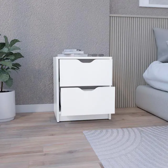 Alt view image 2 of 7 - Double Drawer Nightstand 19"H, Bedside Table, White