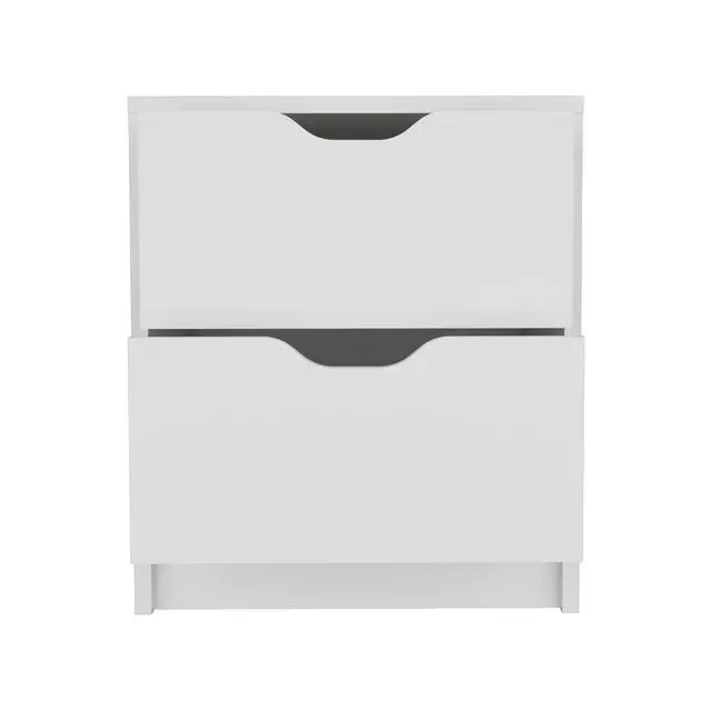 Alt view image 4 of 7 - Double Drawer Nightstand 19"H, Bedside Table, White