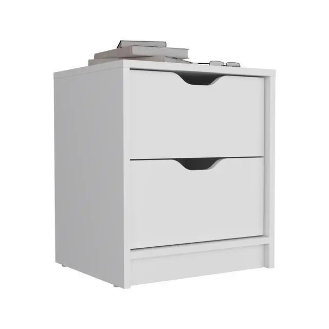 Alt view image 6 of 7 - Double Drawer Nightstand 19"H, Bedside Table, White
