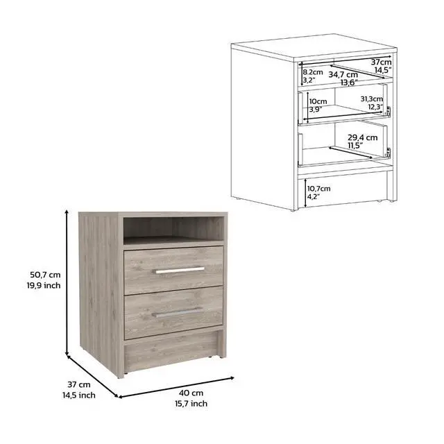 Alt view image 6 of 6 - Nightstand 20"H, Two Drawers, Superior Top, Metal Handles, Light Gray