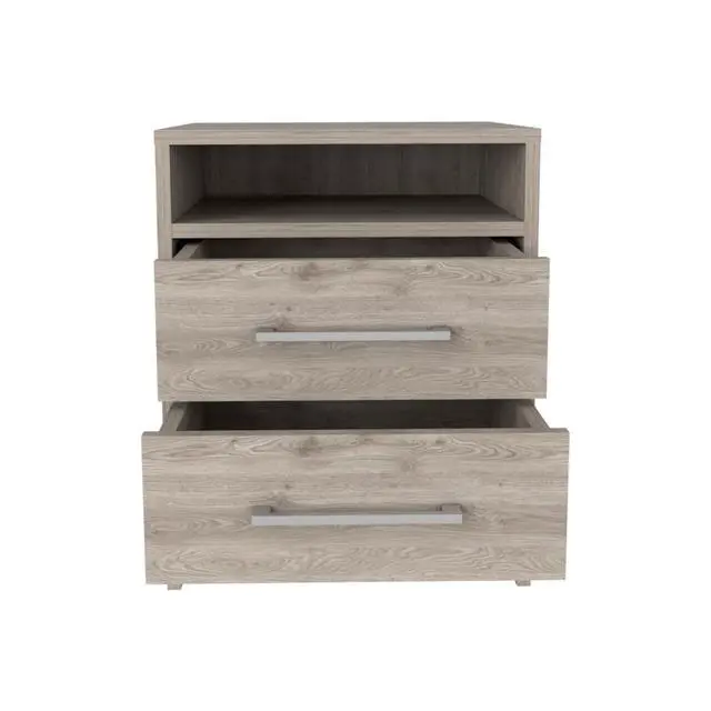 Alt view image 5 of 6 - Nightstand 20"H, Two Drawers, Superior Top, Metal Handles, Light Gray