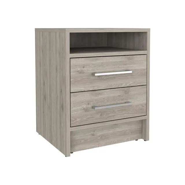 Alt view image 4 of 6 - Nightstand 20"H, Two Drawers, Superior Top, Metal Handles, Light Gray