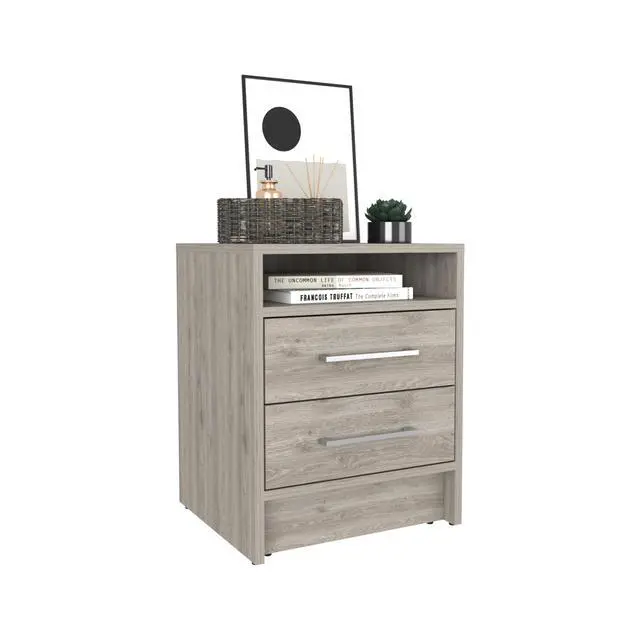 Alt view image 3 of 6 - Nightstand 20"H, Two Drawers, Superior Top, Metal Handles, Light Gray