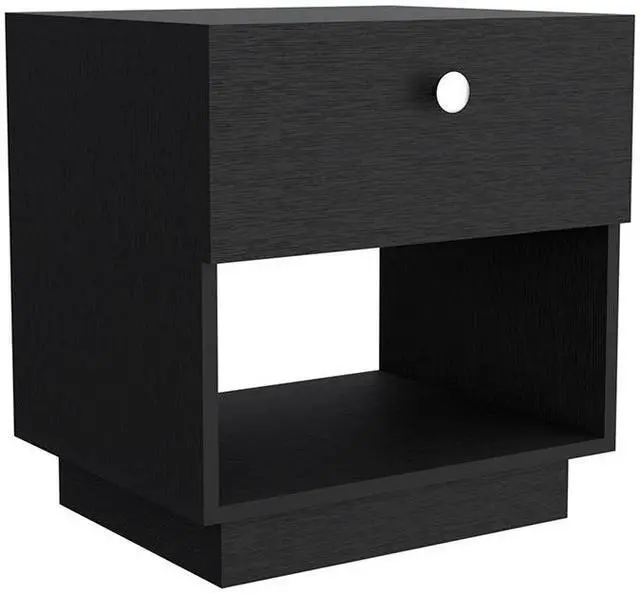 Alt view image 3 of 5 - Single Drawer Nightstand 19"H With Open Storage Shelf, Black