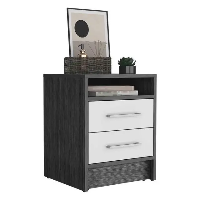 Alt view image 5 of 6 - Nightstand 20"H, Two Drawers, Superior Top, Metal Handles, Smokey Oak / White