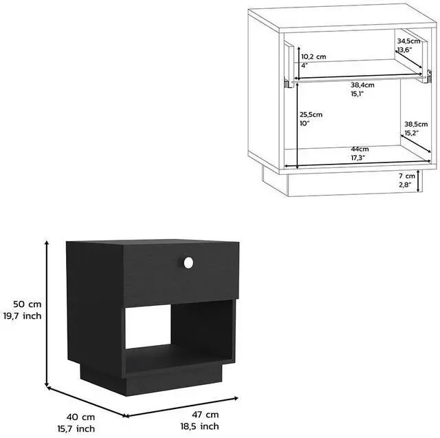 Alt view image 5 of 5 - Single Drawer Nightstand 19"H With Open Storage Shelf, Black