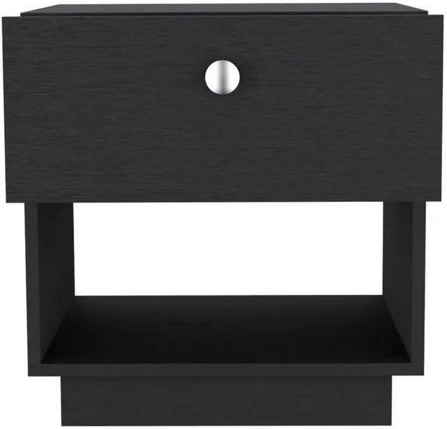 Alt view image 4 of 5 - Single Drawer Nightstand 19"H With Open Storage Shelf, Black