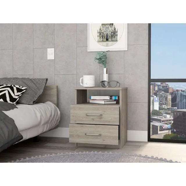 Alt view image 2 of 6 - Nightstand 20"H, Two Drawers, One Shelf, Superior Top, Light Gray