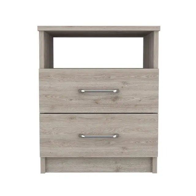 Alt view image 3 of 6 - Nightstand 20"H, Two Drawers, One Shelf, Superior Top, Light Gray