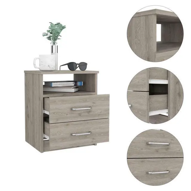 Alt view image 6 of 6 - Nightstand 20"H, Two Drawers, One Shelf, Superior Top, Light Gray