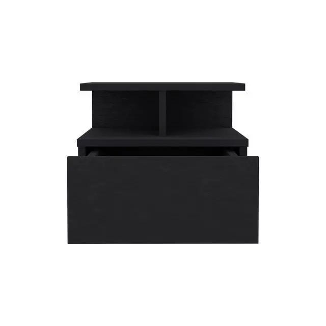 Alt view image 3 of 7 - Floating Nightstand 12"H, Wall Mounted With Single Drawer And 2-Tier Shelf, Black