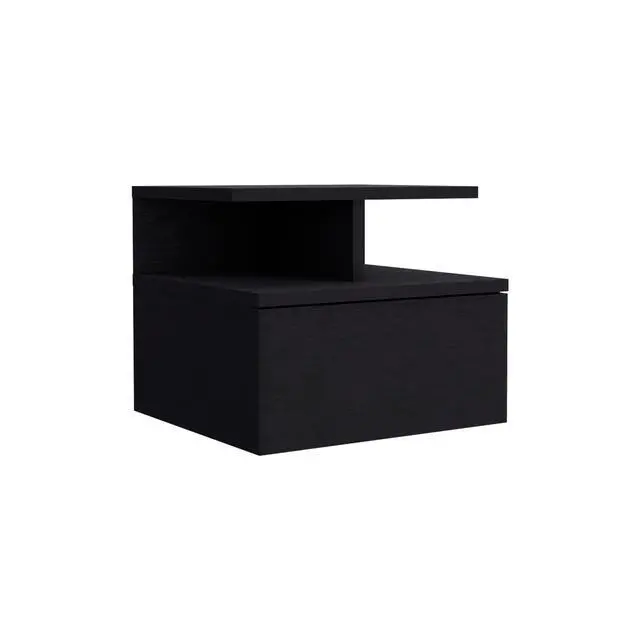 Alt view image 4 of 7 - Floating Nightstand 12"H, Wall Mounted With Single Drawer And 2-Tier Shelf, Black