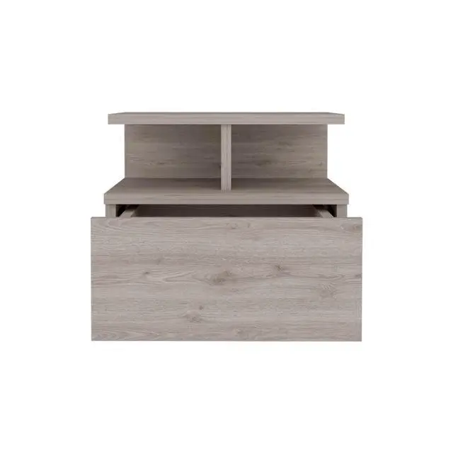 Alt view image 4 of 7 - Floating Nightstand 12"H, Wall Mounted With Single Drawer And 2-Tier Shelf, Light Gray