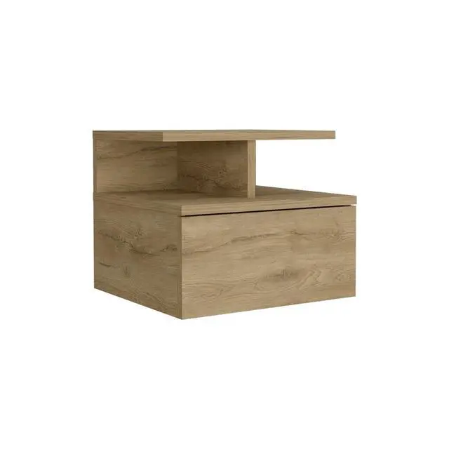 Alt view image 3 of 7 - Floating Nightstand 12"H, Wall Mounted With Single Drawer And 2-Tier Shelf, Macadamia