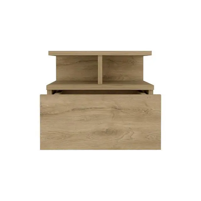 Alt view image 4 of 7 - Floating Nightstand 12"H, Wall Mounted With Single Drawer And 2-Tier Shelf, Macadamia