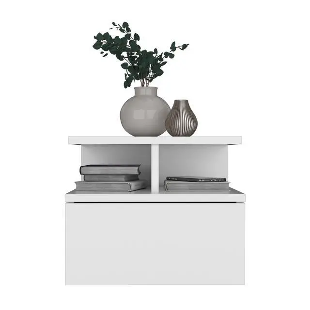Alt view image 6 of 7 - Floating Nightstand 12"H, Wall Mounted With Single Drawer And 2-Tier Shelf, White