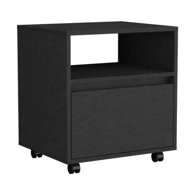 Alt view image 2 of 7 - Nightstand 20"H, With One Open Shelf, 1 Drawer And Casters, Black