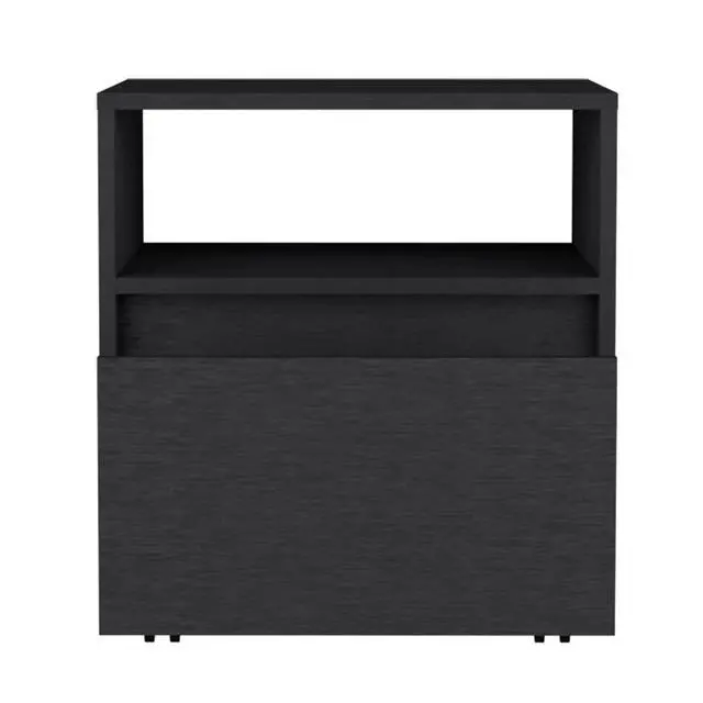Alt view image 4 of 7 - Nightstand 20"H, With One Open Shelf, 1 Drawer And Casters, Black