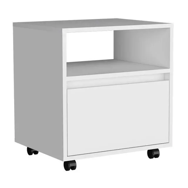 Alt view image 3 of 7 - Nightstand 20"H, With One Open Shelf, 1 Drawer And Casters, White