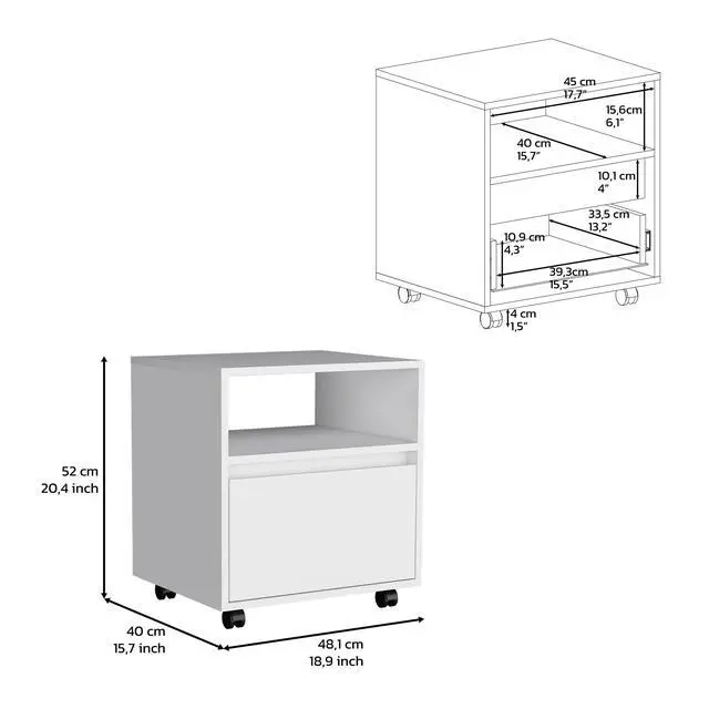 Alt view image 7 of 7 - Nightstand 20"H, With One Open Shelf, 1 Drawer And Casters, White