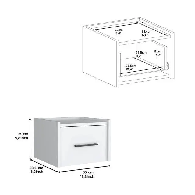Alt view image 7 of 7 - Floating Nightstand, Space-Saving Design With Handy Drawer And Surface, White