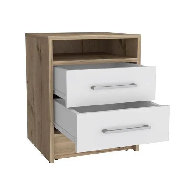 Alt view image 7 of 7 - Nightstand Cartiz, Two Drawers, White / Light Oak Finish