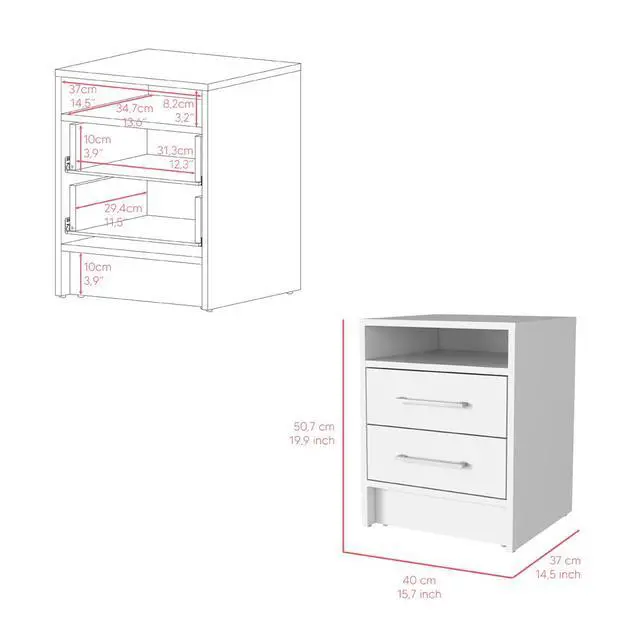 Alt view image 3 of 7 - Nightstand Cartiz, Two Drawers, White Finish