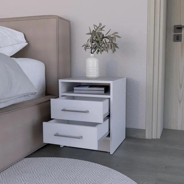 Alt view image 4 of 7 - Nightstand Cartiz, Two Drawers, White Finish