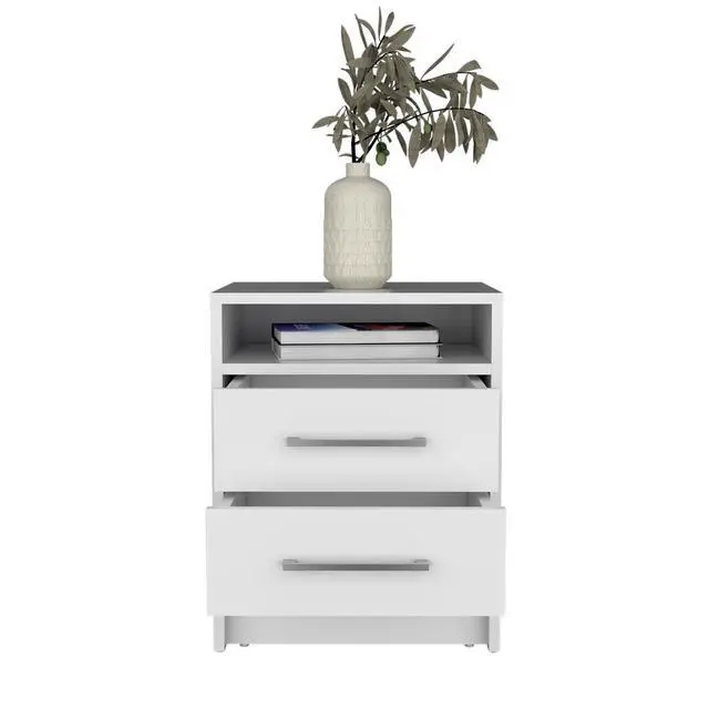 Alt view image 5 of 7 - Nightstand Cartiz, Two Drawers, White Finish