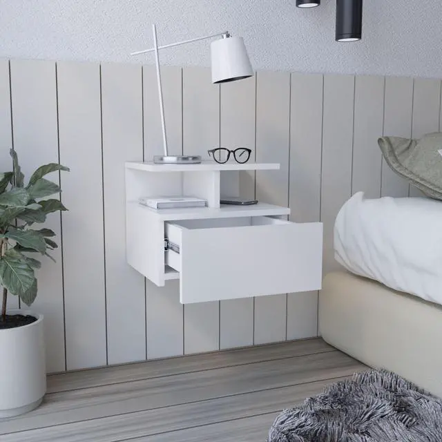 Alt view image 5 of 7 - Floating Nightstand Flopini, One Drawer, White Finish