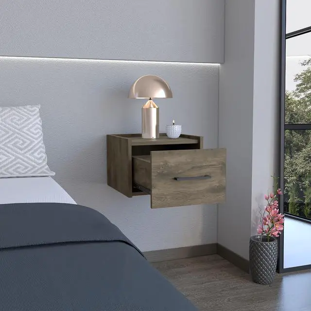 Alt view image 2 of 7 - Floating Nightstand, Space-Saving Design With Handy Drawer And Surface, Dark Brown