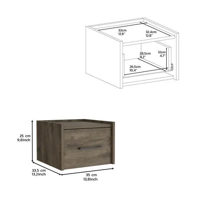 Alt view image 7 of 7 - Floating Nightstand, Space-Saving Design With Handy Drawer And Surface, Dark Brown