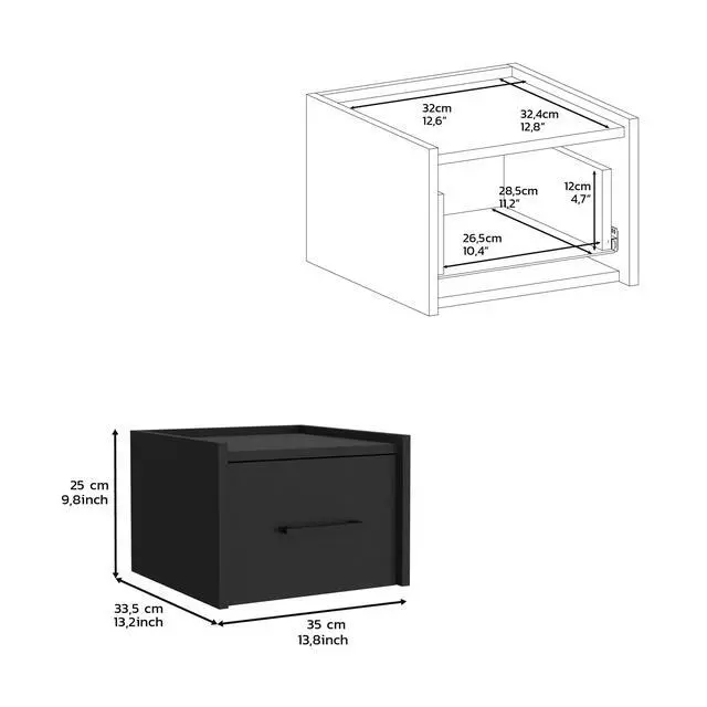 Alt view image 3 of 7 - Floating Nightstand, Space-Saving Design With Handy Drawer And Surface, Black