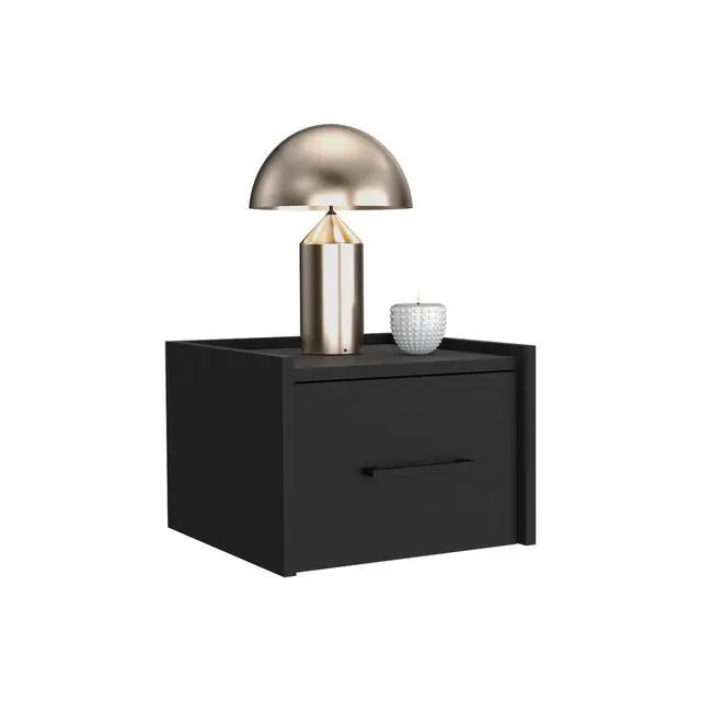 Alt view image 4 of 7 - Floating Nightstand, Space-Saving Design With Handy Drawer And Surface, Black