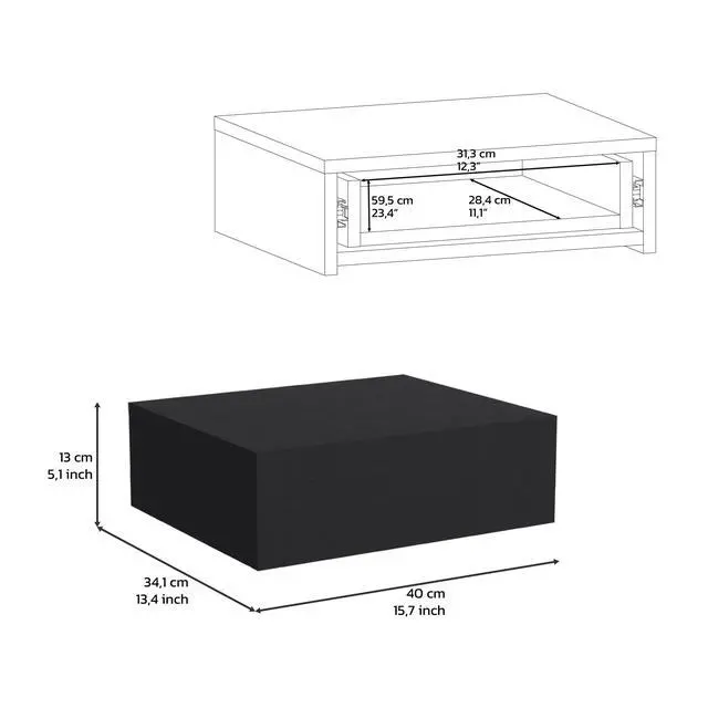 Alt view image 7 of 7 - Floating Nightstand 5"H, Modern Wall-Mounted Bedside Shelf With Drawer, Black