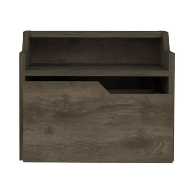 Alt view image 2 of 6 - Winchester Floating Nightstand, Modern Dual-Tier Design With Spacious Single Drawer Storage, Dark Brown