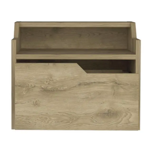 Alt view image 3 of 7 - Floating Nightstand, Modern Dual-Tier Design With Spacious Single Drawer Storage, Macadamia