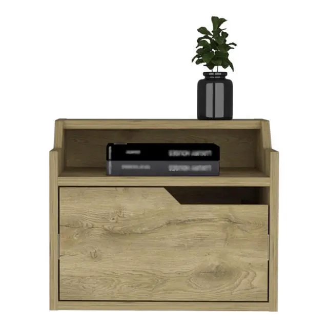 Alt view image 4 of 7 - Floating Nightstand, Modern Dual-Tier Design With Spacious Single Drawer Storage, Macadamia