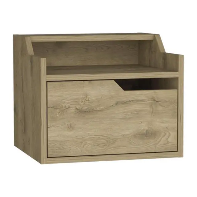 Alt view image 5 of 7 - Floating Nightstand, Modern Dual-Tier Design With Spacious Single Drawer Storage, Macadamia