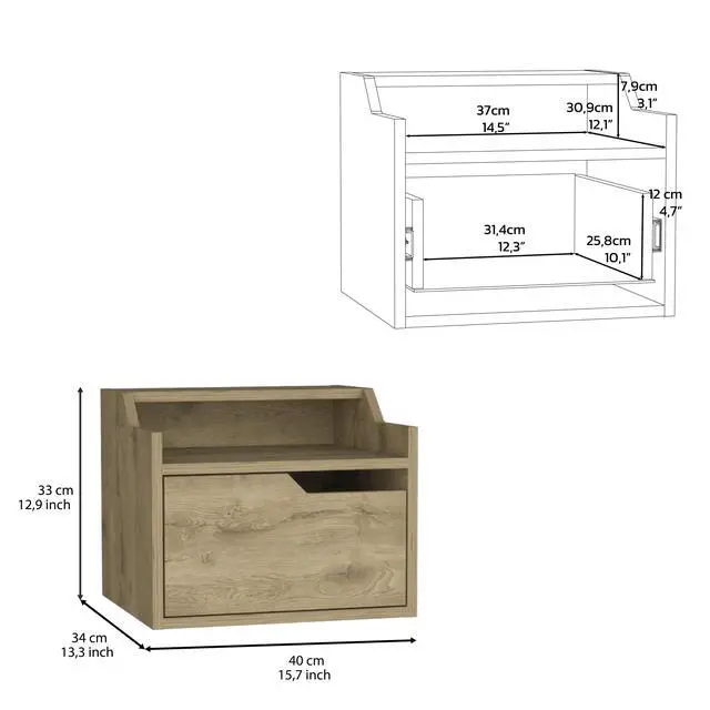 Alt view image 7 of 7 - Floating Nightstand, Modern Dual-Tier Design With Spacious Single Drawer Storage, Macadamia