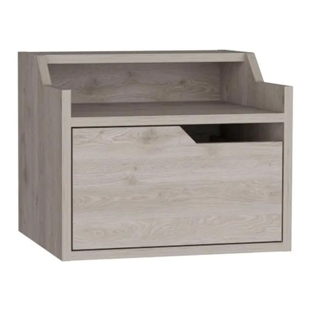 Alt view image 3 of 7 - Winchester Floating Nightstand, Modern Dual-Tier Design With Spacious Single Drawer Storage, Light Gray