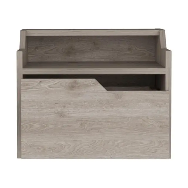 Alt view image 7 of 7 - Winchester Floating Nightstand, Modern Dual-Tier Design With Spacious Single Drawer Storage, Light Gray